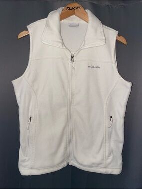 Columbia white fleece vest sleeveless full zip up women’s M medium fall vest